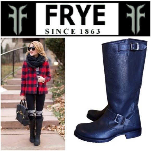 Frye Shoes - Vintage Frye Veronica Slouch Blue Leather Mid-Calf Harness Boots Size 7.5B